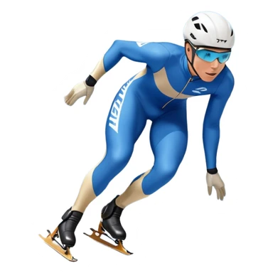 An icon showing a grand arena, snow-covered mountains in the distance, and a crisp blue sky with professional speed skater leaning into a turn on a polished ice track, dressed in a sleek suit and helmet. Transparent background highlights speed and precision. sticker
