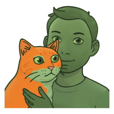 guy holding orange cat while running sticker