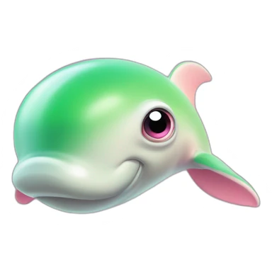 Pink and green beluga whale with big eyes sticker