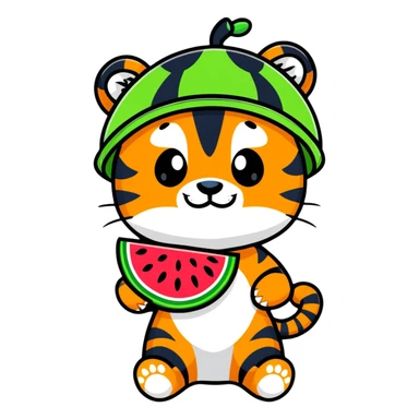 tiger cub with watermelon hat sticker