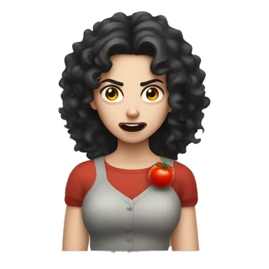 angry pale girl dark curly hair throwing a tomato  sticker