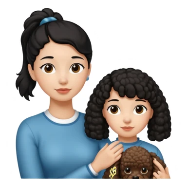 Ponytail black hair girl with brown Poodle say goodbye  sticker