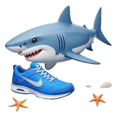 A shark with blue nike shoes on the beach sticker