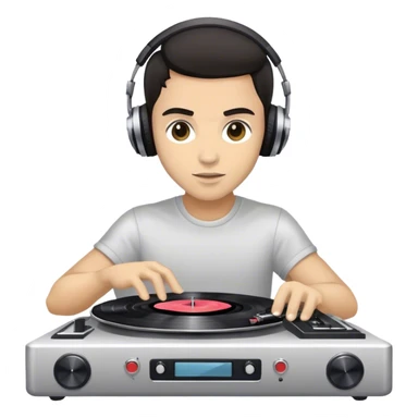 Light skinned Dj with dark hair on record player sticker