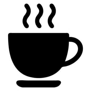 minimal solid icon of a teacup with steam, single tone, suitable for ecommerce sticker