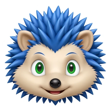 Blue anthropomorphic hedgehog, spiky hair, large green eyes, confident smile. sticker