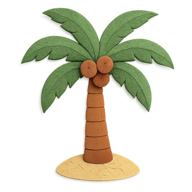 palm tree with coconuts and a sandy base, colorful, paper-craft style sticker