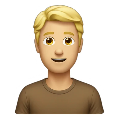 blonde man with flushed face in a brown T-shirt sticker