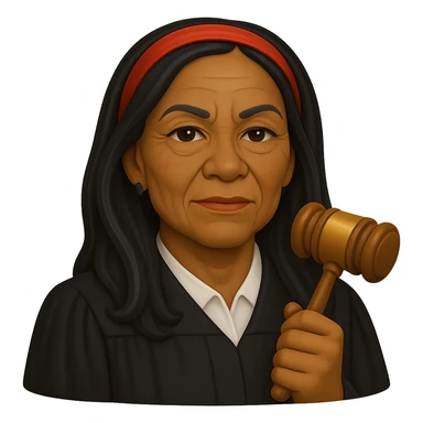Make the Black woman lawyer look older, with gentle wrinkles and a mature, assertive look. Keep the long black hair, red headband, and strong, sharp personality. Render in emoji style with transparent background. sticker