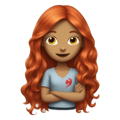 A girl with long red hair make a peace sign sticker