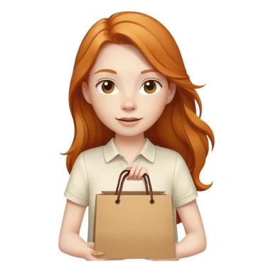 Beautiful Shopping ginger girl long hair holding bags cream shirt sticker