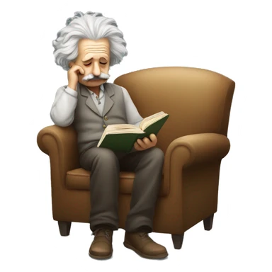 albert einstein sad reading book while siting on the chair sticker