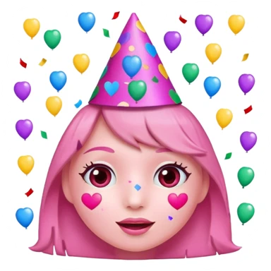 i want a  A festive heart face wearing a party hat and surrounded by confetti. sticker