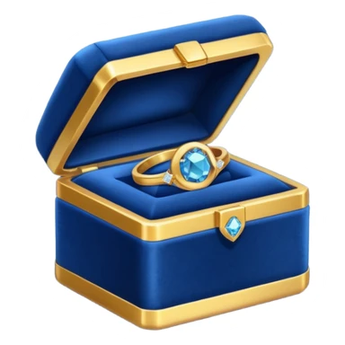 a dark blue box containing a gold ring with a diamond sticker