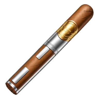 A luxury cigar emoji made of silver chrome, smooth metallic texture, minimal shape, glossy reflections, rich swag aesthetic, iOS emoji style, centered, clean white background sticker