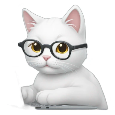 white-cat-with-glasses-reading-from-laptop sticker