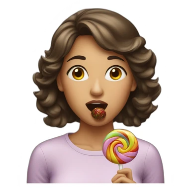 A woman suck a candy sticker