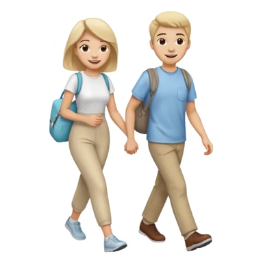 a young woman and a young man, both smiling and walking together, heading to the dentist sticker