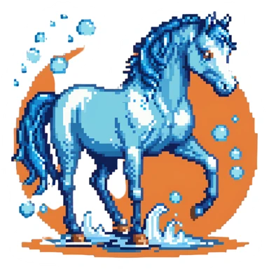 A horse composed of blue and transparent bubbles, with water effects sticker