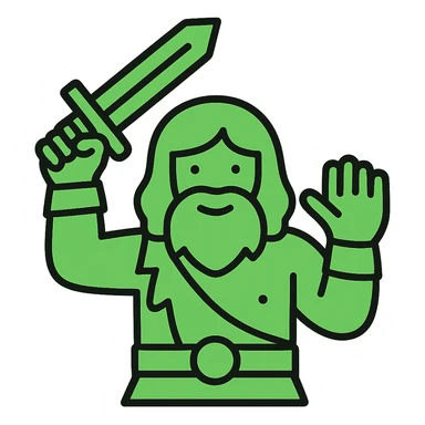 A barbarian waving a sword in greeting, green color sticker