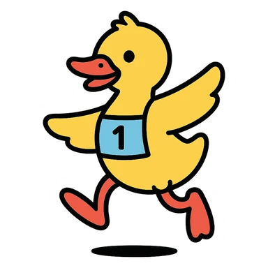 color outline icon style dancing duck with a race bib sticker
