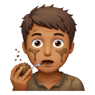 guy eating messy brown mud balls, expressive sticker
