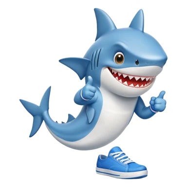 Funny shark character with blue sneakers showing thumbs up sticker