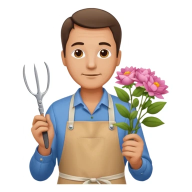 Middle-aged male florist – apron on, trimming stems with scissors sticker