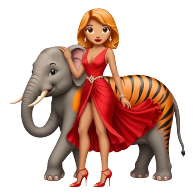 Tigre femmina a due zampe elefante con tacchi e vestiti da sera elegante rosso sticker