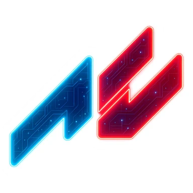 Transform the Assetto Corsa logo into a cyberpunk, holographic style with glowing neon red and blue edges, circuit patterns throughout the logo, and a transparent background. Maintain the recognizable AC shape and color split, overlaying neon and circuit effects in the same futuristic, clean style as previous cyberpunk icons. The whole icon should have a consistent cyberpunk glow and intricate circuit details in a futuristic, clean style. sticker