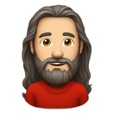 Middle age man with long beard and long hair and in red sweater sticker