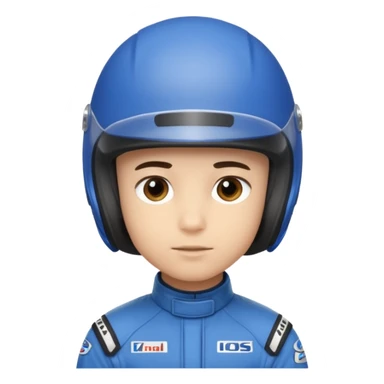 A light-skinned boy with short dark hair, wearing a blue racing helmet and an oval face with a neutral look. sticker