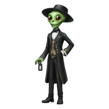 alien galora in Victorian dress elegant, full body, holding usb key sticker