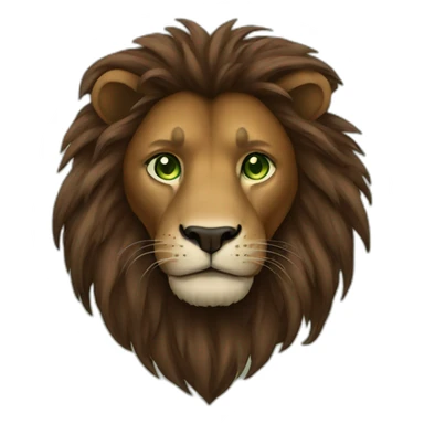 brown lion with a dark brown mane and green eyes sticker
