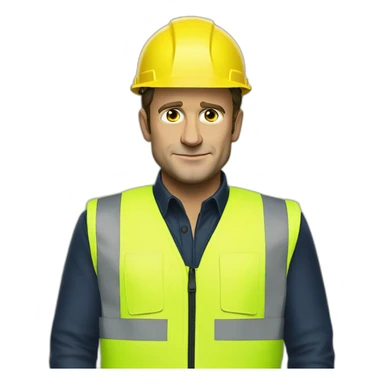 Emmanuel Macron with a yellow construction vest sticker