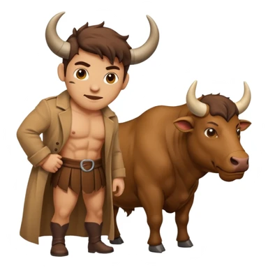 An emoji of a Cretan Minotaur. It has the body of a man and the head of a bull. sticker