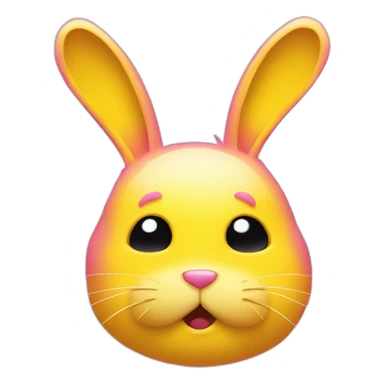 Pink rabbit frowning, wears teeshirt yellow sticker