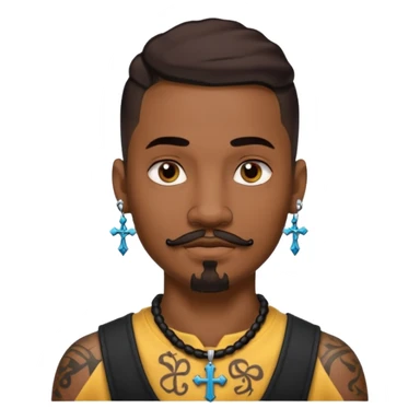 Deci creează mi un emoticon cu un băiat mai creol care are doar o coadă are cercel intr o ureche are tatuaje și barba cioc și mustața și are lanț la gât cu cruce sticker
