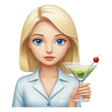Blonde girl with blue eyes making a martini sticker
