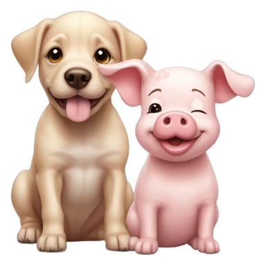 A puppy dog and a small kid pig smiling sticker