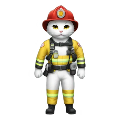 White cats fullbody wear firefighter uniforms sticker
