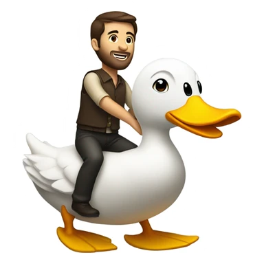 White Man with dark brown hair and a short beard riding on the back of a giant duck sticker
