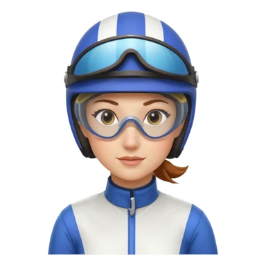 female horse race jockey portrait, head and shoulders only, racing helmet and goggles, sporty uniform collar, confident expression, 3D cartoon, mobile game icon style, clean background, no text, no watermark
 sticker