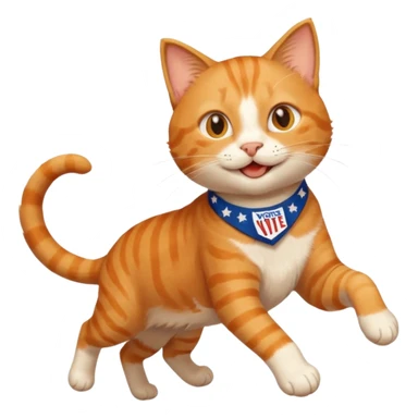 happy cat running for president with an "i voted" sticker sticker