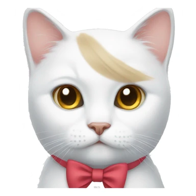 White cat wearing a bow sticker