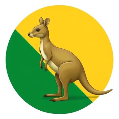 A green silhouette of a kangaroo standing side on facing left ways in a yellow circle in a green rectangle please make it like a flag? sticker
