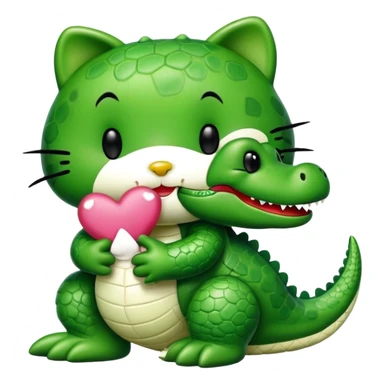 Hello kitty kissing a cute green alligator sticker