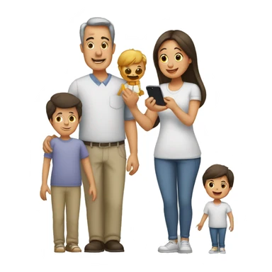 Papá con un iPhone en la mano, con su familia abrazándolo  sticker