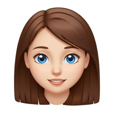 emoji of a girl with straight brown hair and blue eyes winking on a white background sticker