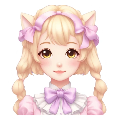 Gorgeous anime style catlady with blushing face with maid outfit bow tie idol model cottagecore fairycore pastelcore shiny colorful pearly petite simplistic aesthetic trending style sticker